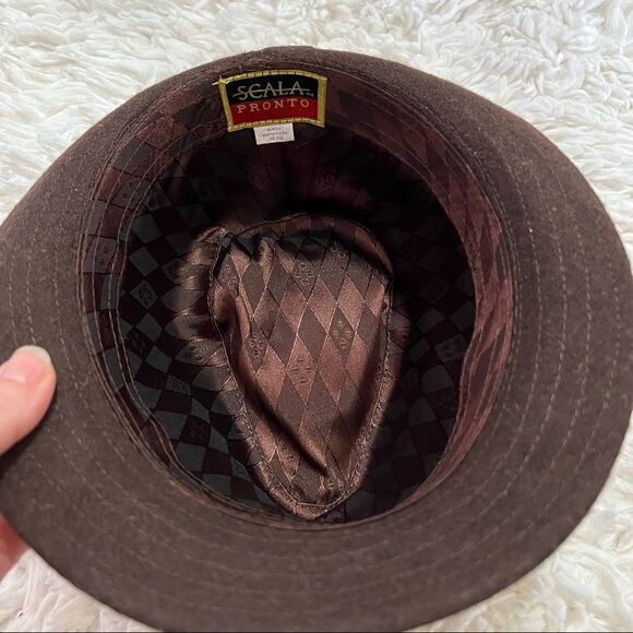 Scala Pronto brown and white fedora hat with bow NWOT - Picture 5 of 9